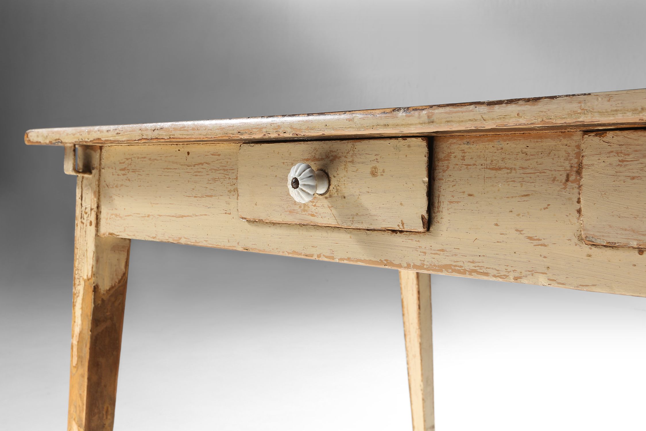 Painted Wooden Farm Table with Tapered Legs, France 1800sthumbnail